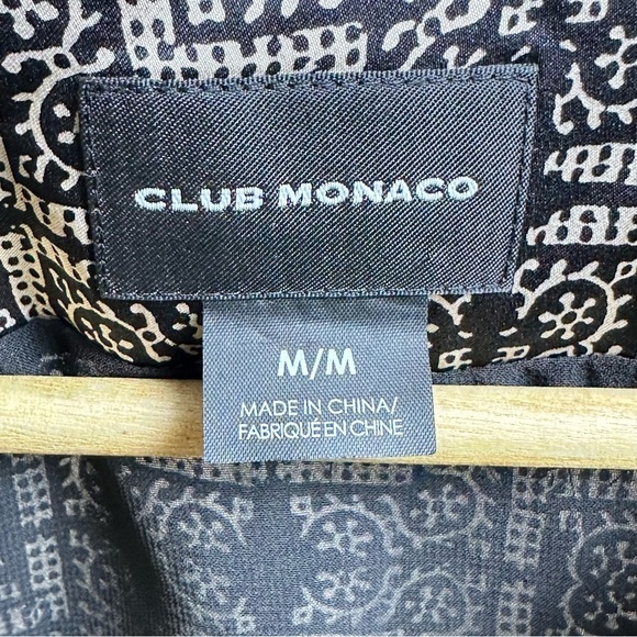 Club Monaco Geometric Black and Gray Bomber Jacket Front Zipper Sz M 100% Silk - Picture 5 of 11